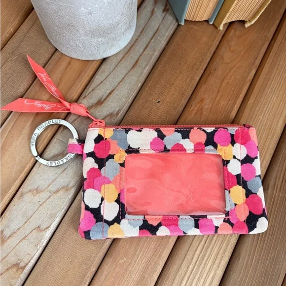 Vera Bradley Zip ID Case Keychain Coin Pouch Bright Dot - Picture 3 of 6